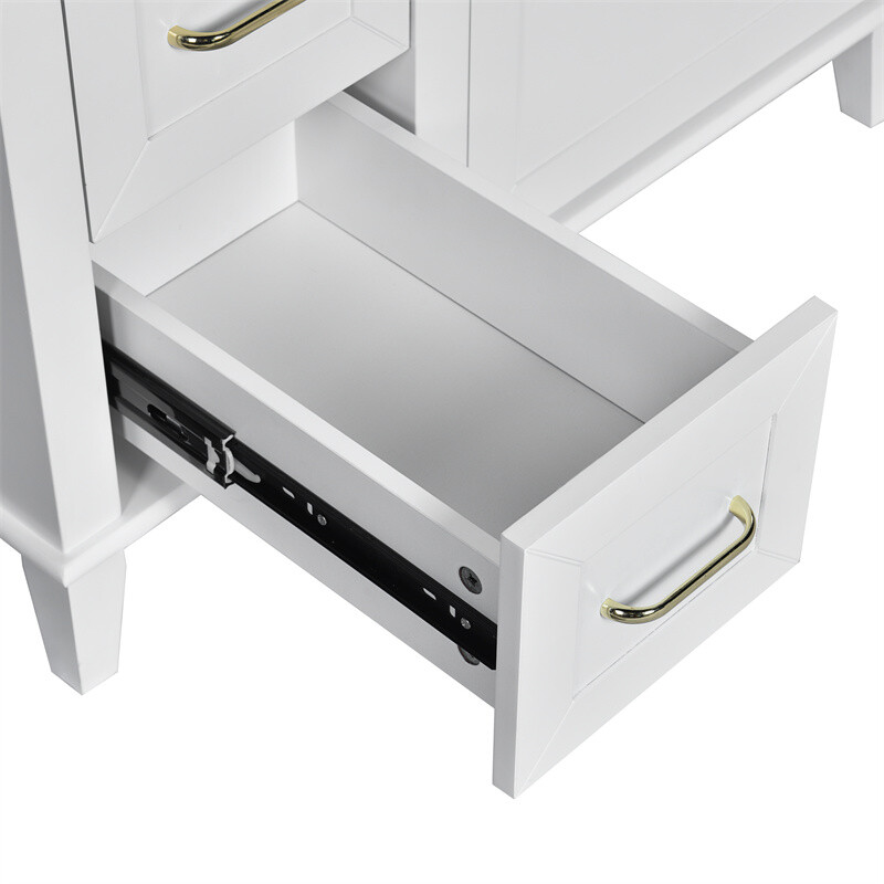 30in White Bathroom Vanity with Ceramic Freestanding Cabinet w/Door & 3 Drawers