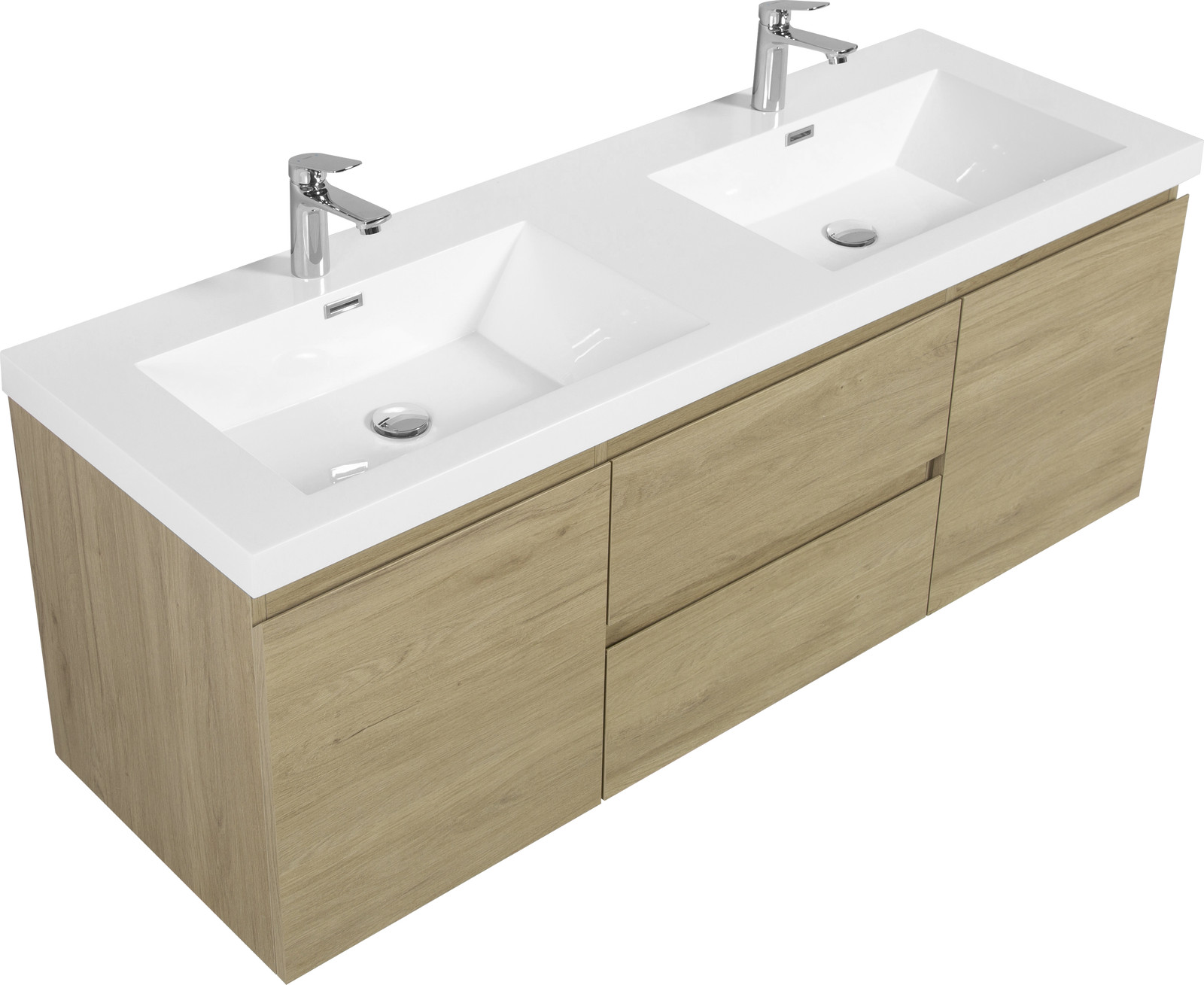 60″ Floating Wall-Mounted Bathroom Vanity 2Drawers Doors Double Resin Basin Sink