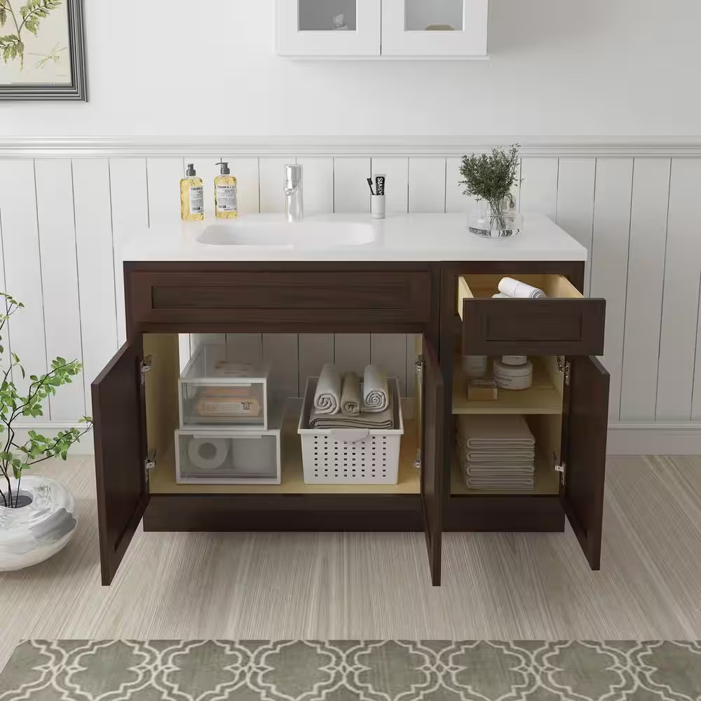 45 In. W X 21 In. D X 32.5 In. H Bath Vanity Cabinet without Top in Brown (Unass
