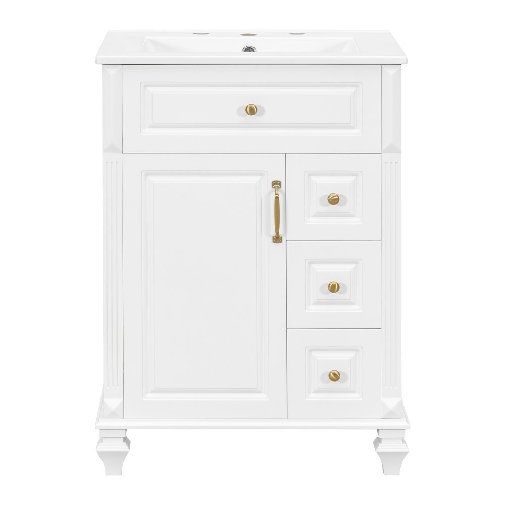 24″ Bathroom Vanity with Sink, Freestanding Vanity Storage Cabinet, 3 Drawers