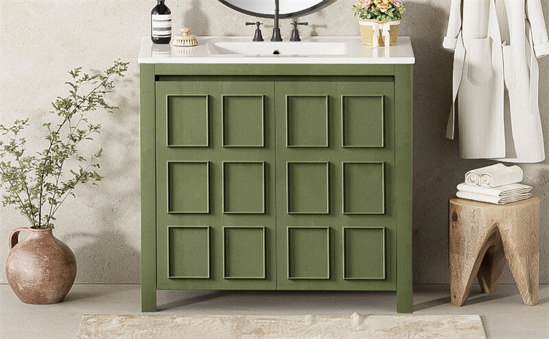 36″ Retro Wood Bathroom Vanity Cabinet with Sink Combo Set and Soft Closing Door
