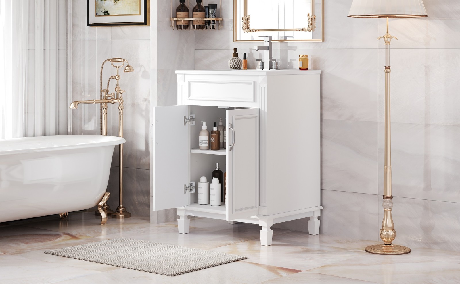 24 inch White Modern Bathroom Vanity with Sink, 2 Soft-Close Doors