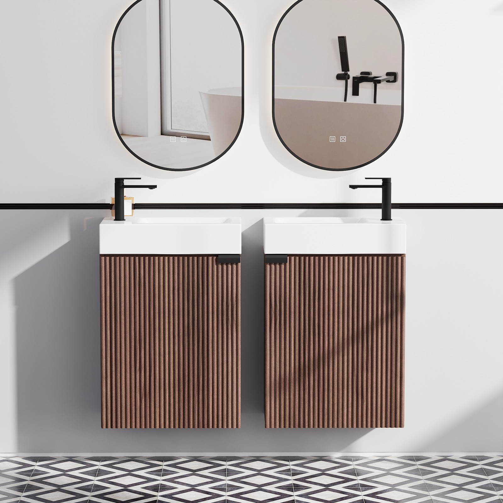 16″ Bathroom Vanity with Sink & Door Floating Cabinets Vanity for Small Space US