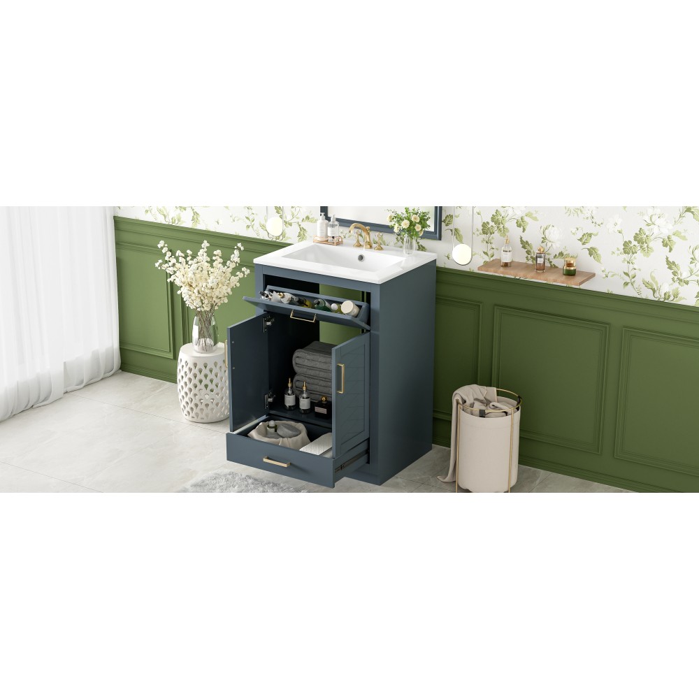 24in Bathroom Vanity Integrated Ceramic Sink 2 Doors 1 Tip-out Drawe