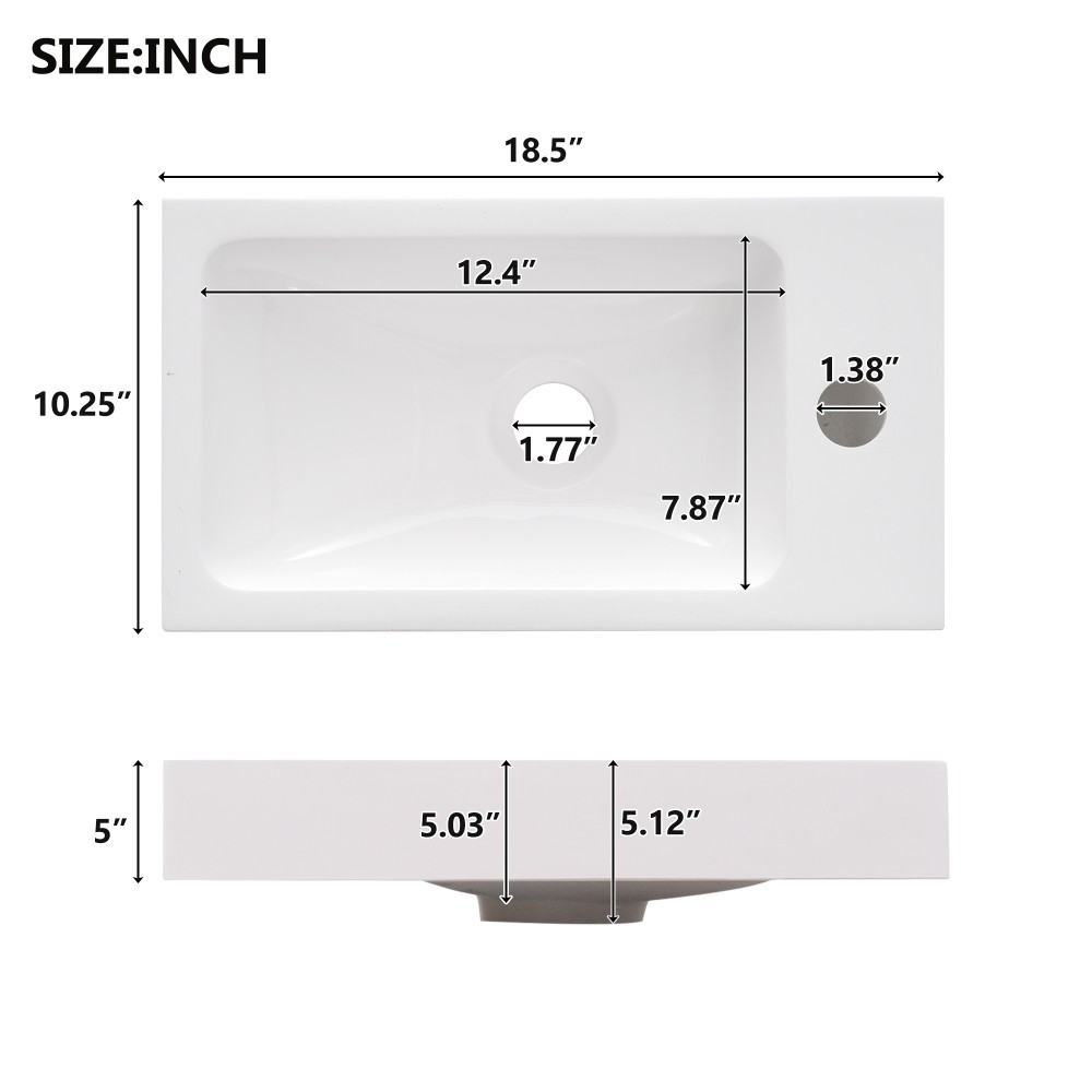 18.5 Inch Rustic Bathroom Vanity MDF Cabinet Reversible Resin Sink Adjustable