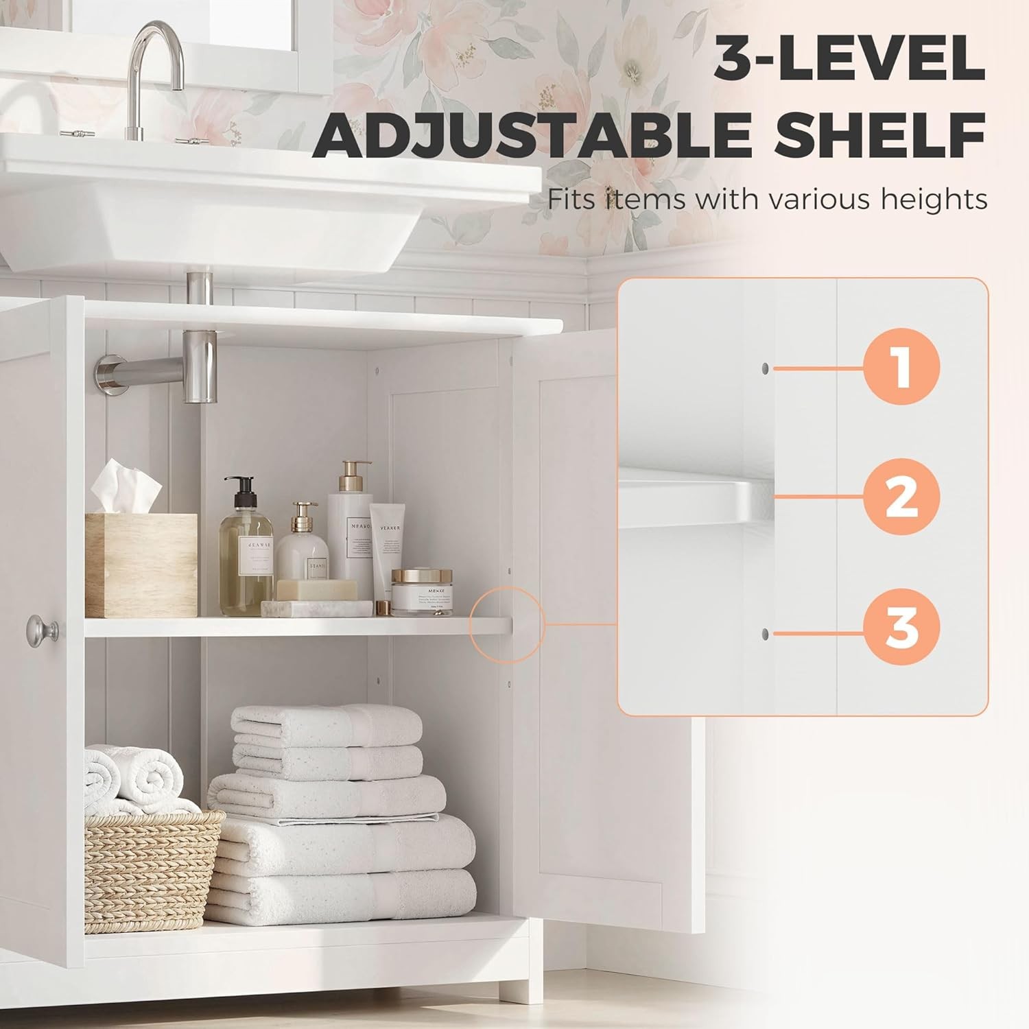 Bathroom Under Sink Cabinet – 23.5″ Freestanding Pedestal Sink Storage Cabinet