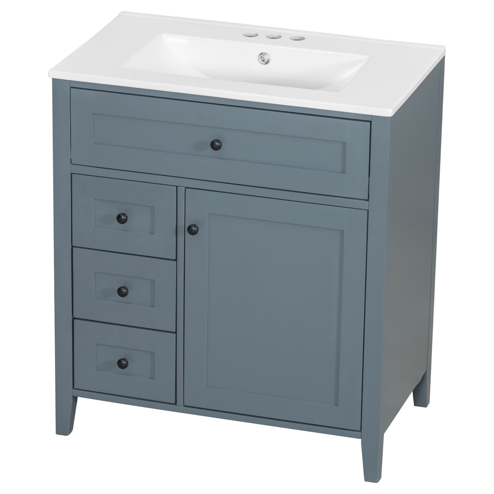 30″ Blue Gray Bathroom Vanity with Sink, 3 Drawers & Cabinet