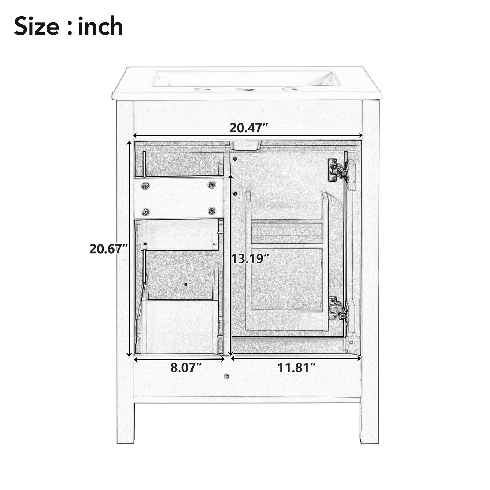 24″ Bathroom Vanity with Ceramic Sink Modern Bathroom Storage Cabinet Soft Close