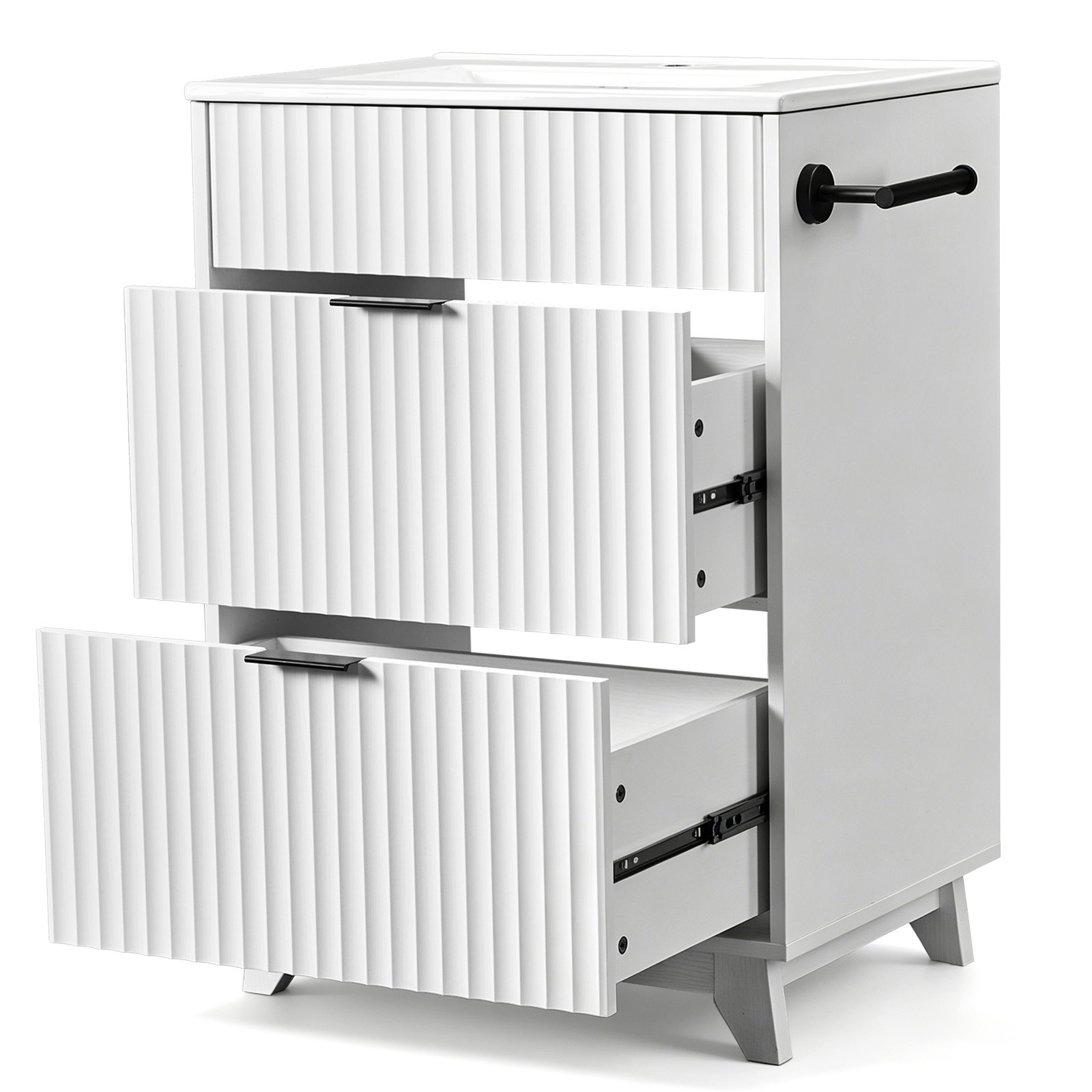24″ Bathroom Vanity with Ceramic Sink Overflow Freestanding Cabinet Guest Baths