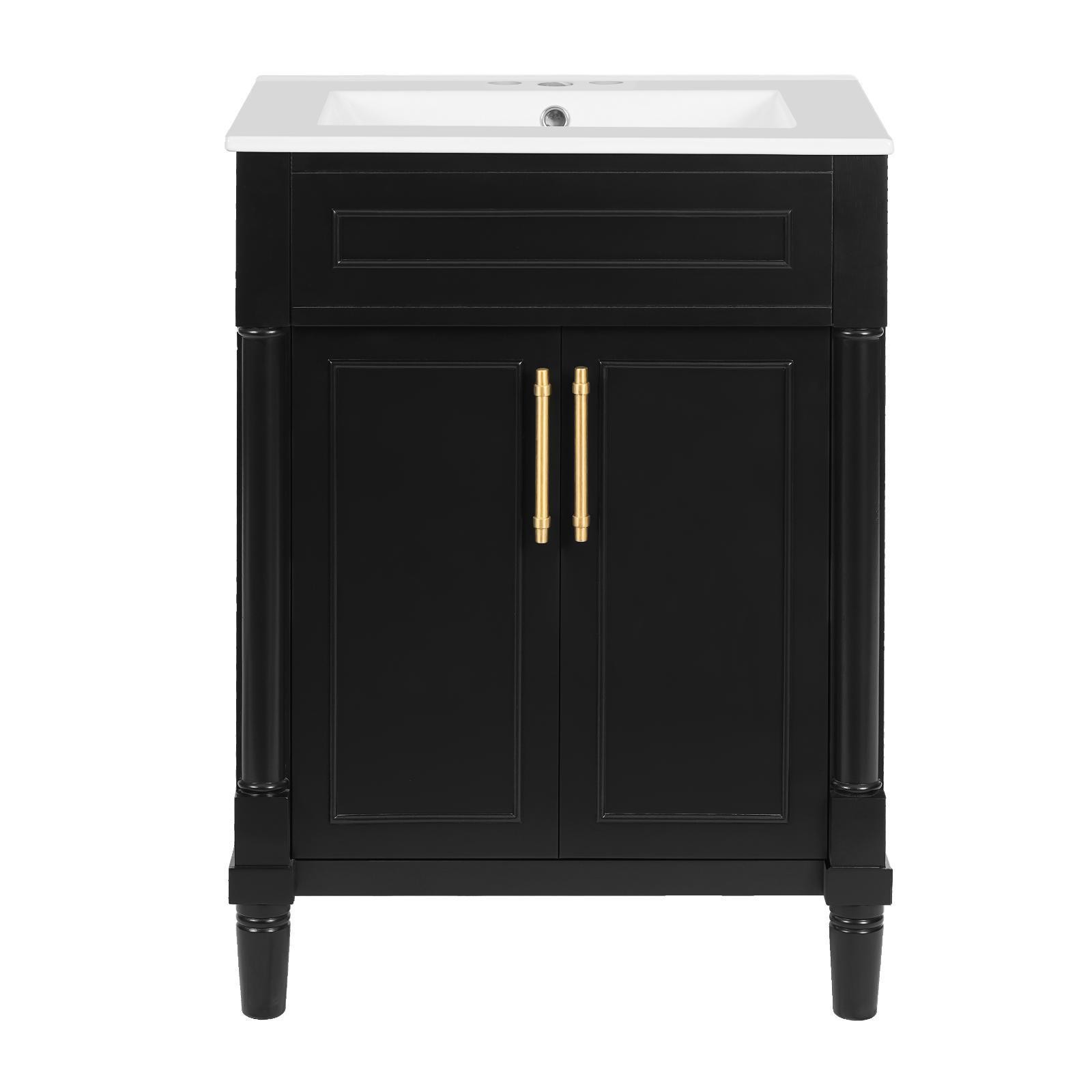 Elegant 24″ Bathroom Vanity with Solid-Wood Durability, Adjustable Storage &