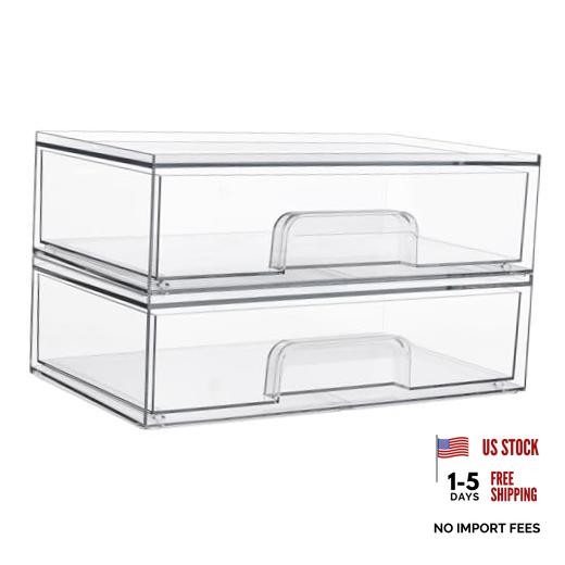 12.1”W Clear Stackable Storage Drawers,2 Pack Acrylic Plastic 2pack Wide