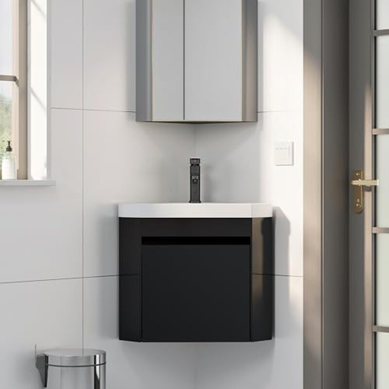 Corner Bathroom Vanity Sink Combo Space Saving Floating Cabinet Durable Faucet