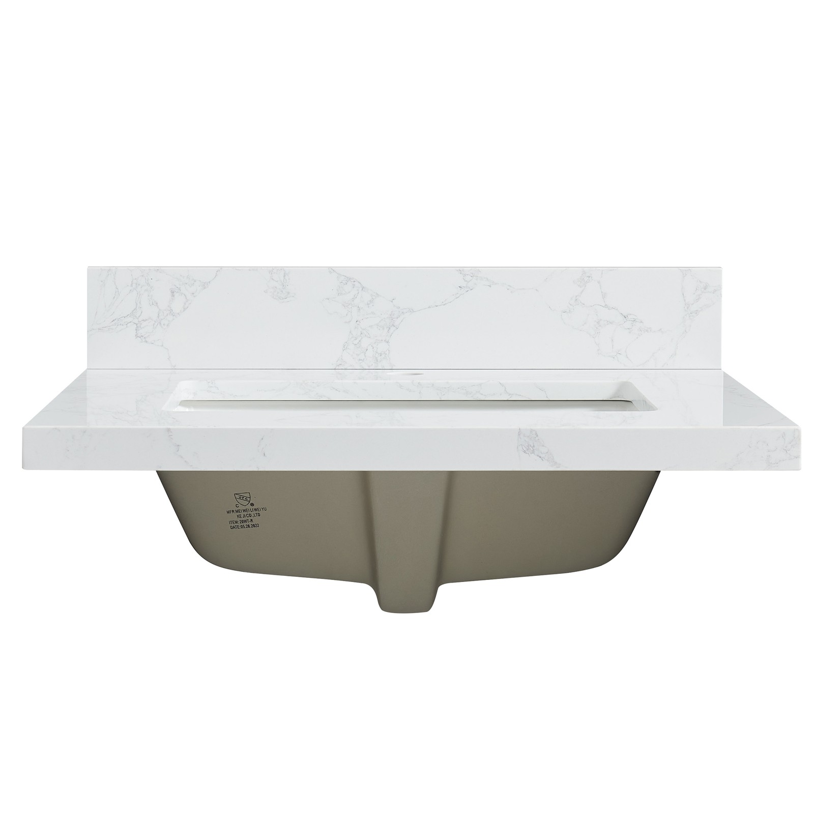 Malaga 25″W x 22″D Composite Stone Vanity Top in Grain White with Ceramic Sink