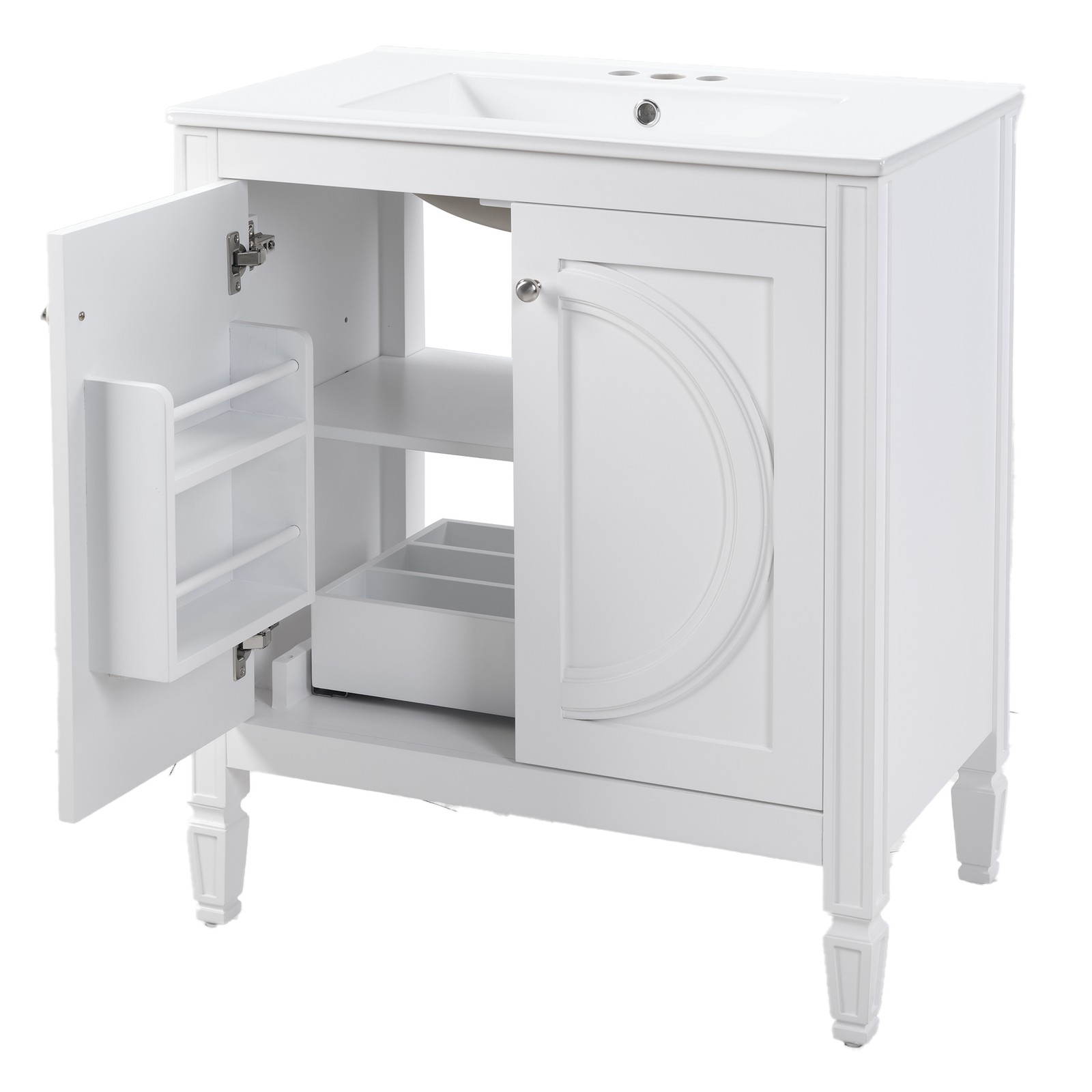 30″ Bathroom Vanity with Ceramic Sink, White, Modern Farmhouse Style