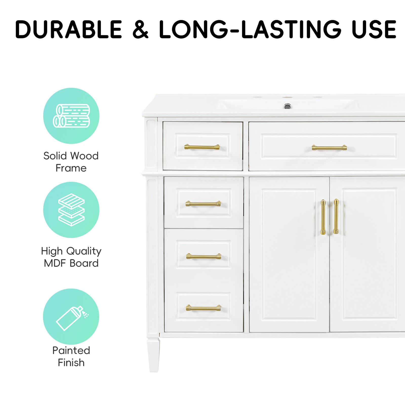 Bathroom Vanity w/Ceramic Sink,Wood Storage Cabinet w/Drawers &Adjustable Shelf