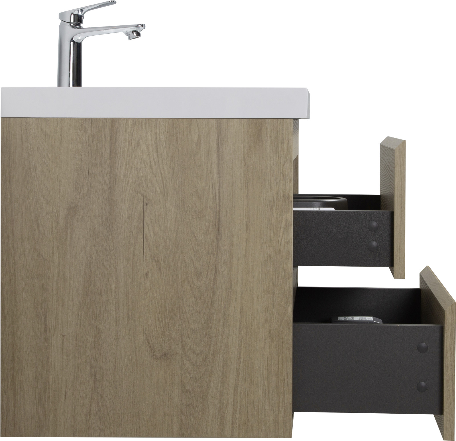 24 in Floating Wall-Mounted Bathroom Vanity 2 Drawers With Resin Top Basin Sink