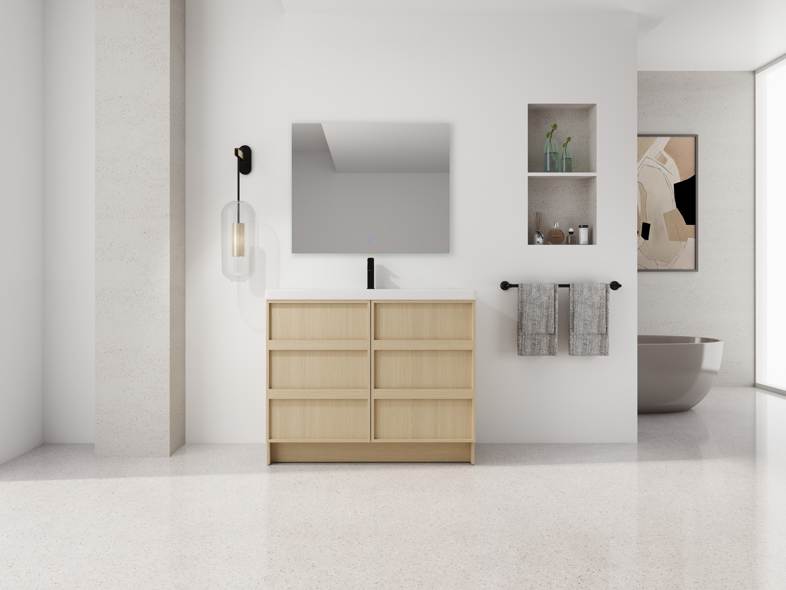 42 Inch Plywood Freestanding Bathroom Vanity Cabinet 2 Doors With Resin Sink Oak