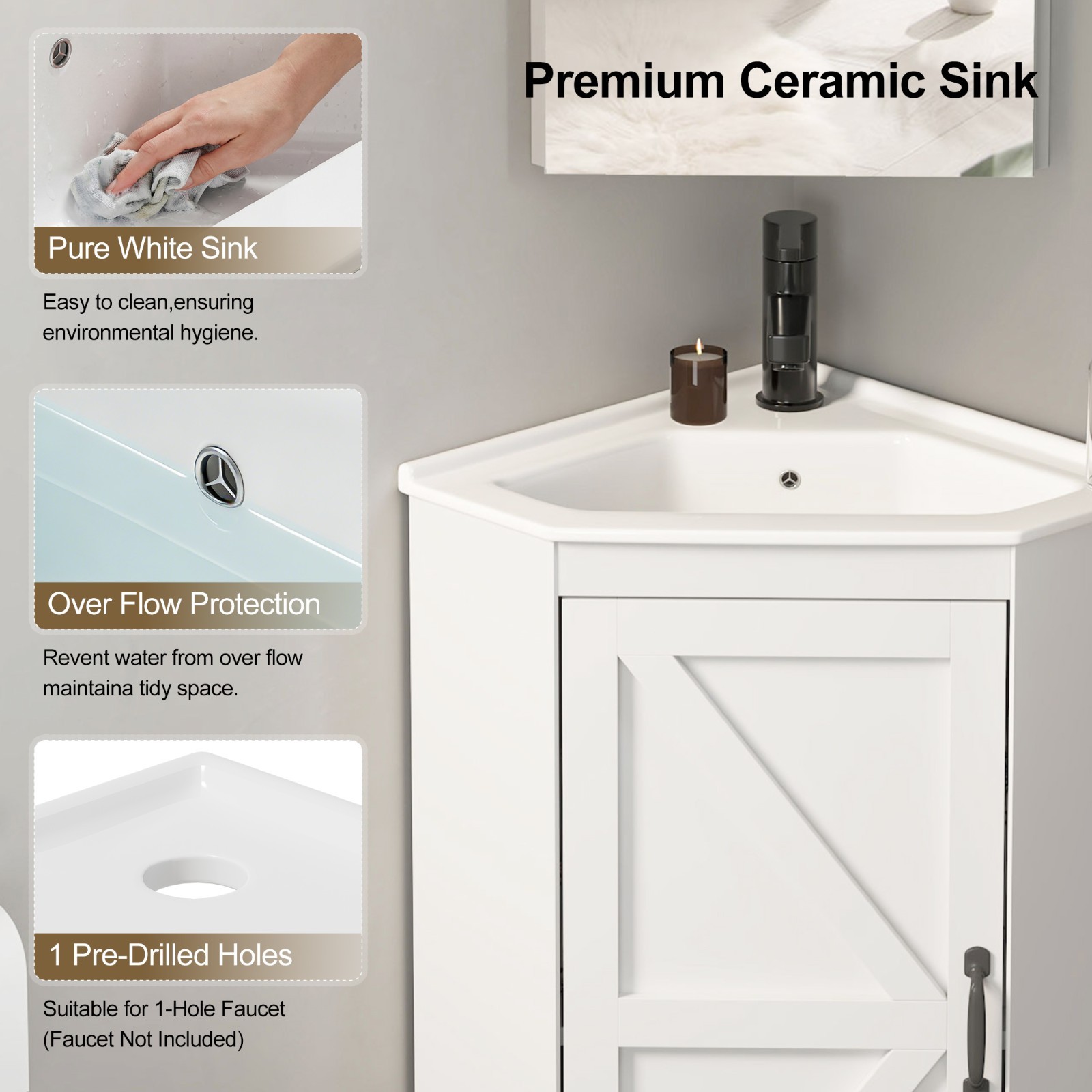 Corner Bathroom Vanity Sink Combo for Small Space Freestanding Compact Space New