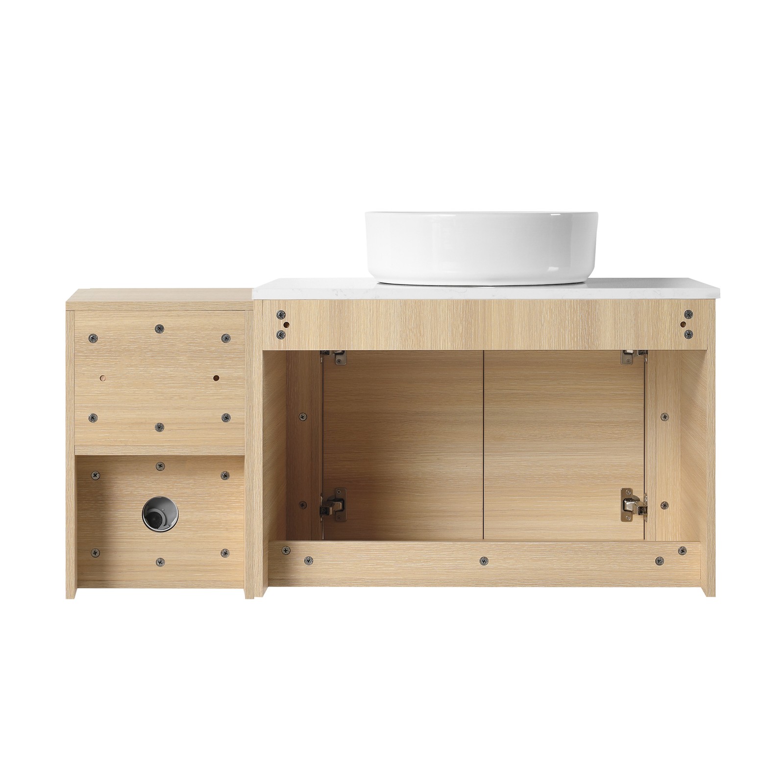 42in Plywood Floating Bathroom Vanity W/White Ceramic Basin Sink Storage Shelves
