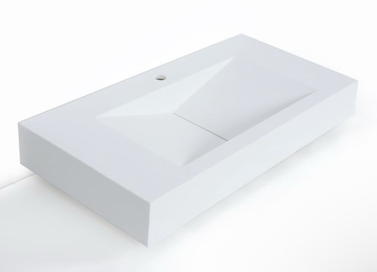 Matte White Wall-Mount Floating Sink Solid Surface Stone Resin Bathroom