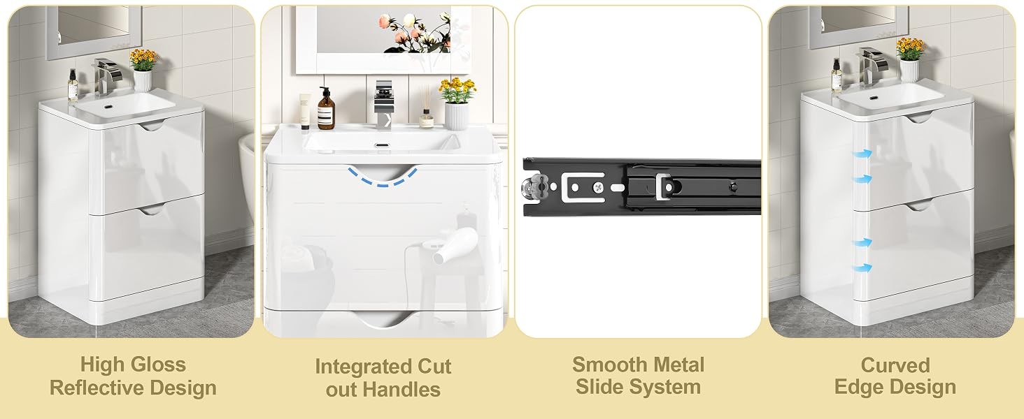 24″ Modern High Gloss Bathroom Vanity with Sink Combo,Mirror, Faucet Set,