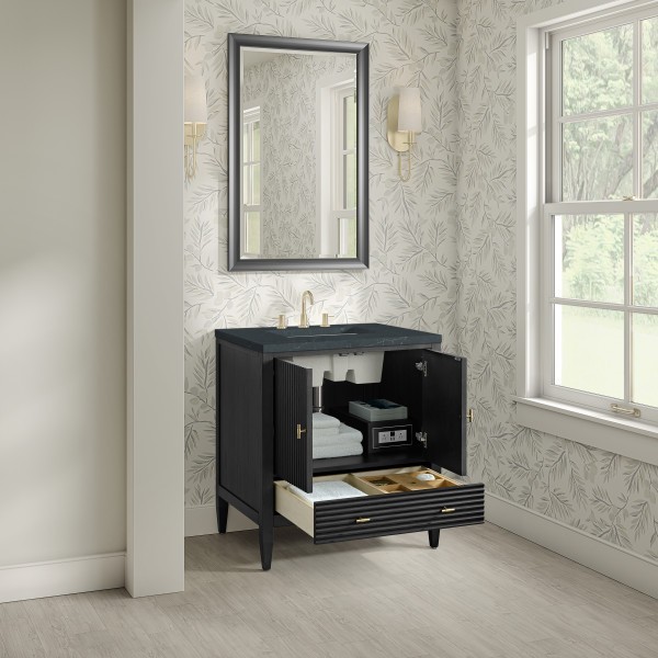 30″ James Martin Myrrin 485-V30-CBO-3CSP Vanity Cabinet Charcoal Soapstone Top