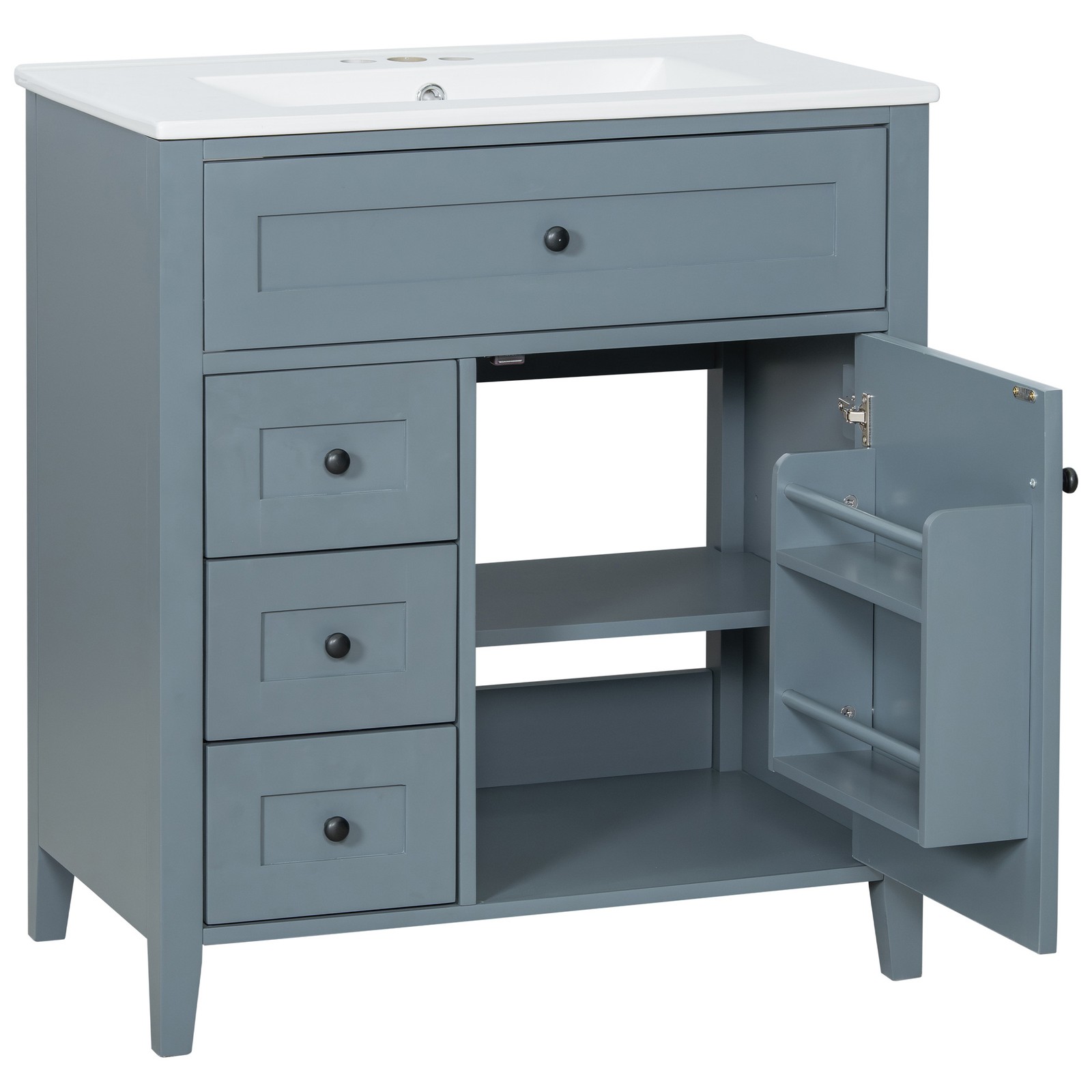 30″ Blue Gray Bathroom Vanity with Sink, 3 Drawers & Cabinet