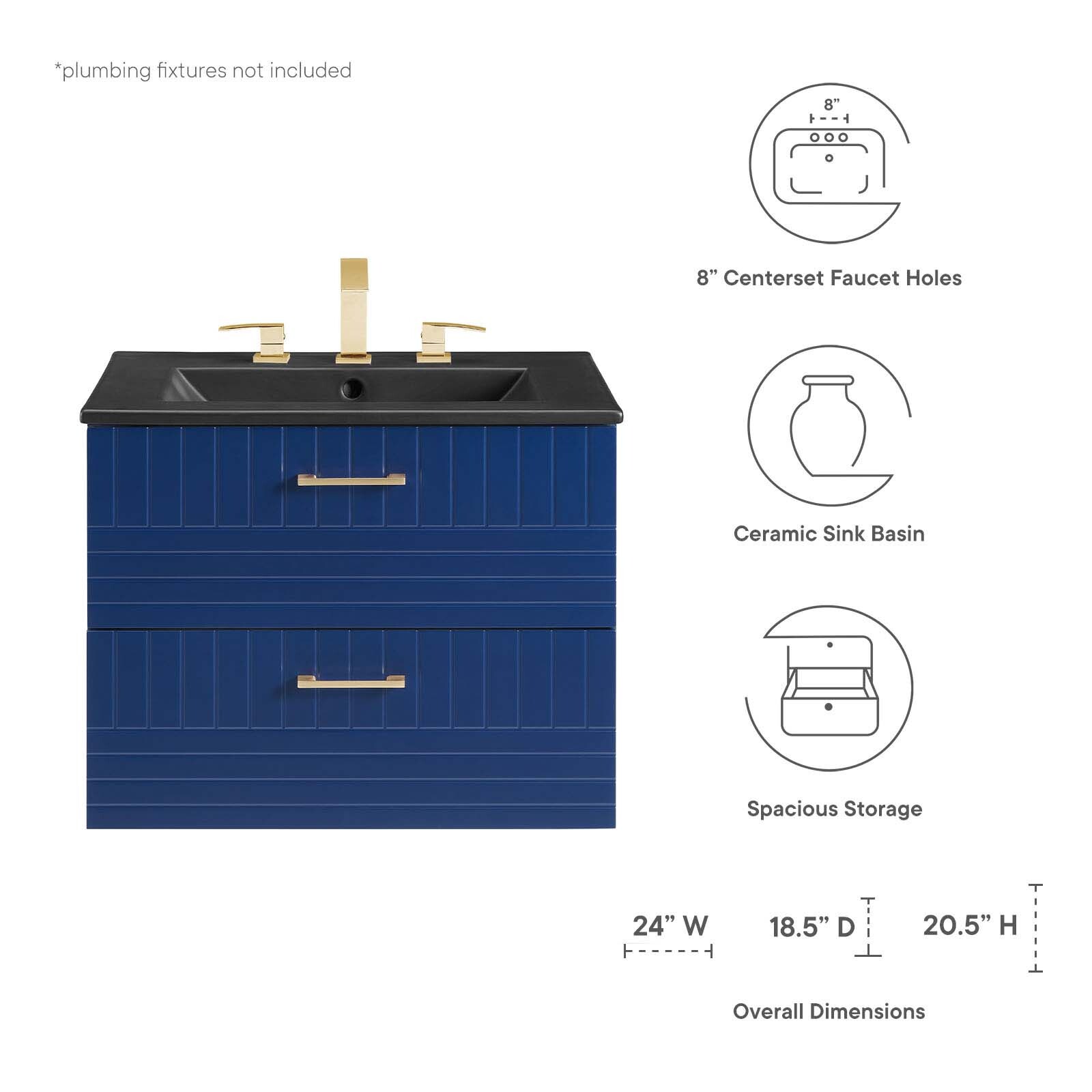 Modway Daybreak 24″ Wall-Mount Bathroom Vanity in Blue Black