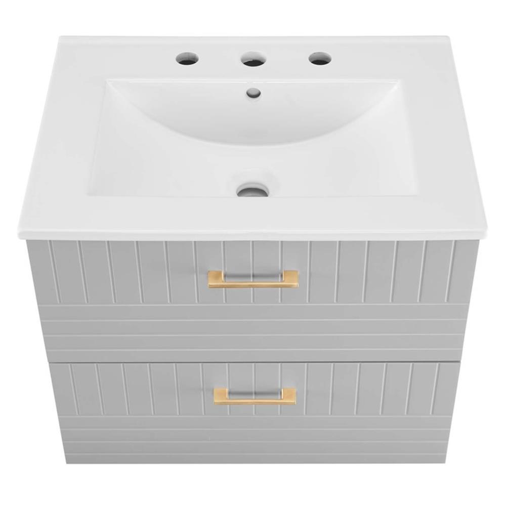 Modway Daybreak 24″ Modern Wood/Ceramic Bathroom Vanity in Light Gray/White