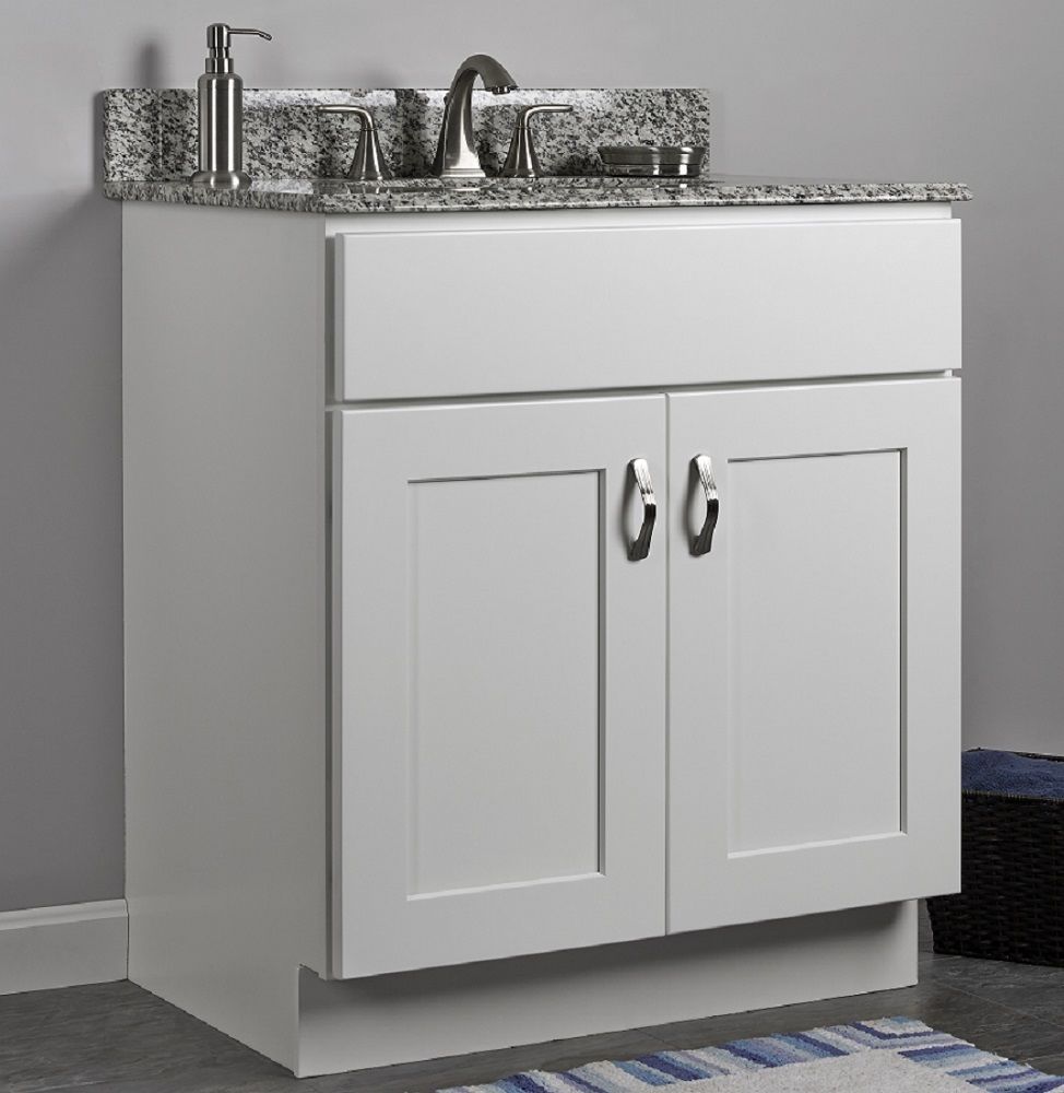 JSI Dover 30″ White Two Door Single Bathroom Vanity Cabinet w/ Solid Wood Frame