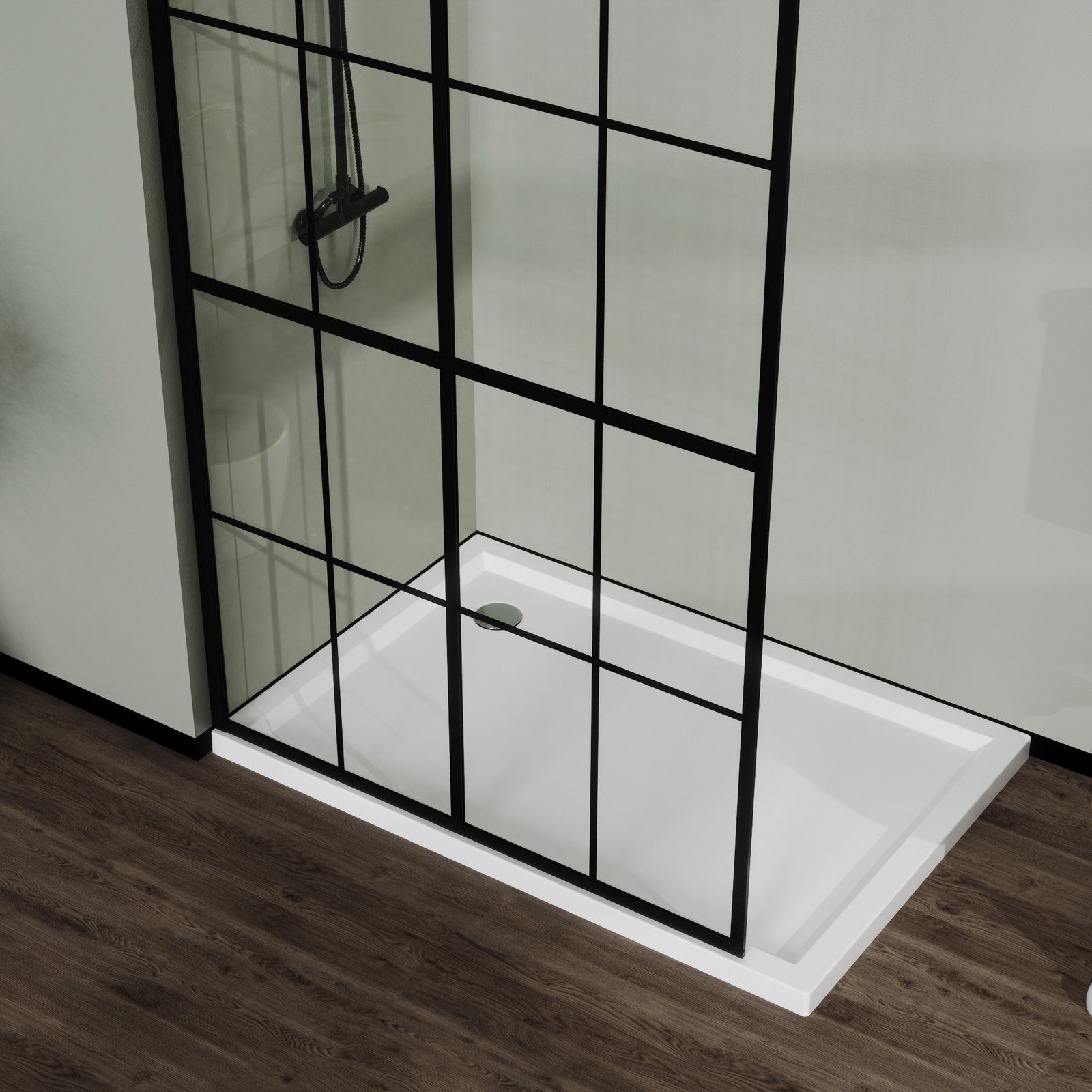 46×72 Black Frameless Shower Screen Panel for Walk-in Wetroom, Tempered Glass