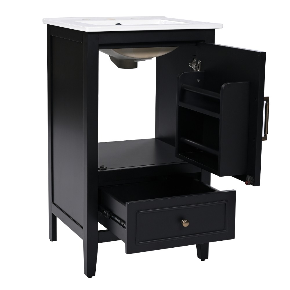 20″ Black Bathroom Vanity with Ceramic Sink Solid Wood MDF Cabinet
