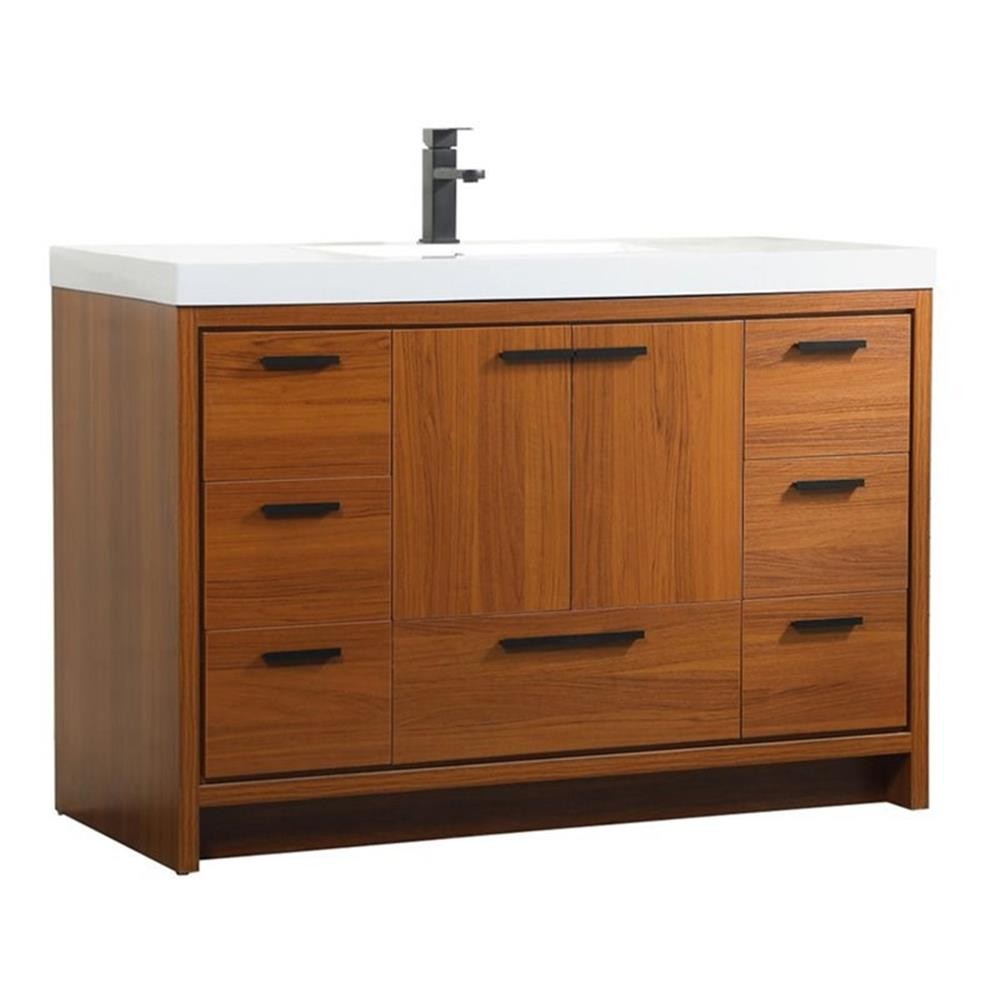 Pemberly Row 48″ Aluminum Alloy and MDF Single Bathroom Vanity in Teak