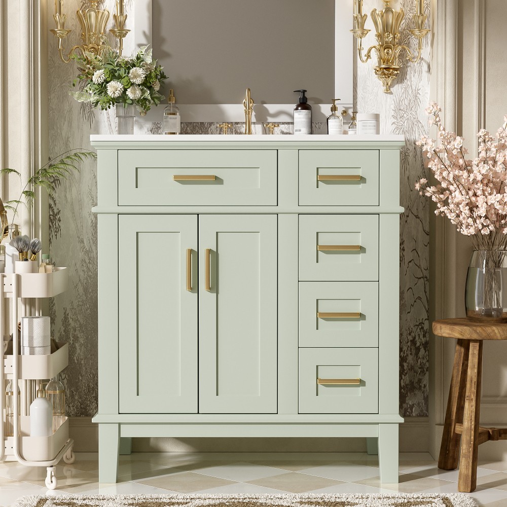 30″Bathroom Vanity with Ceramic Sink Modern Storage CabinetwithSoft-Close Doors