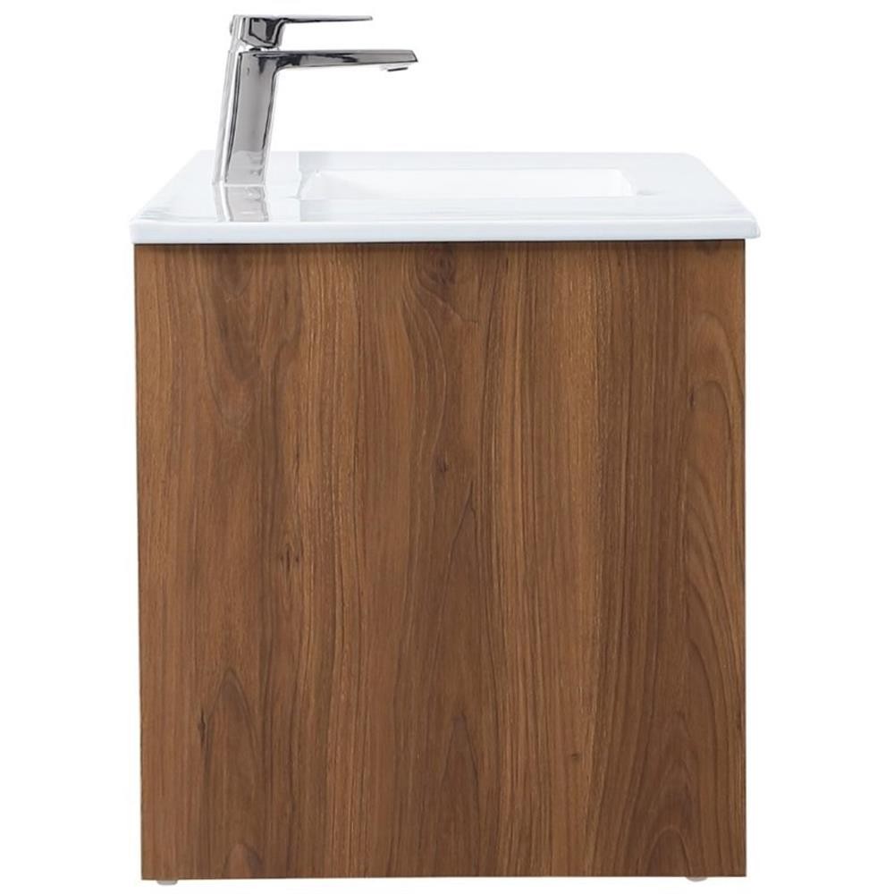 Pemberly Row 48″ Single Porcelain Top Floating Bathroom Vanity in Walnut