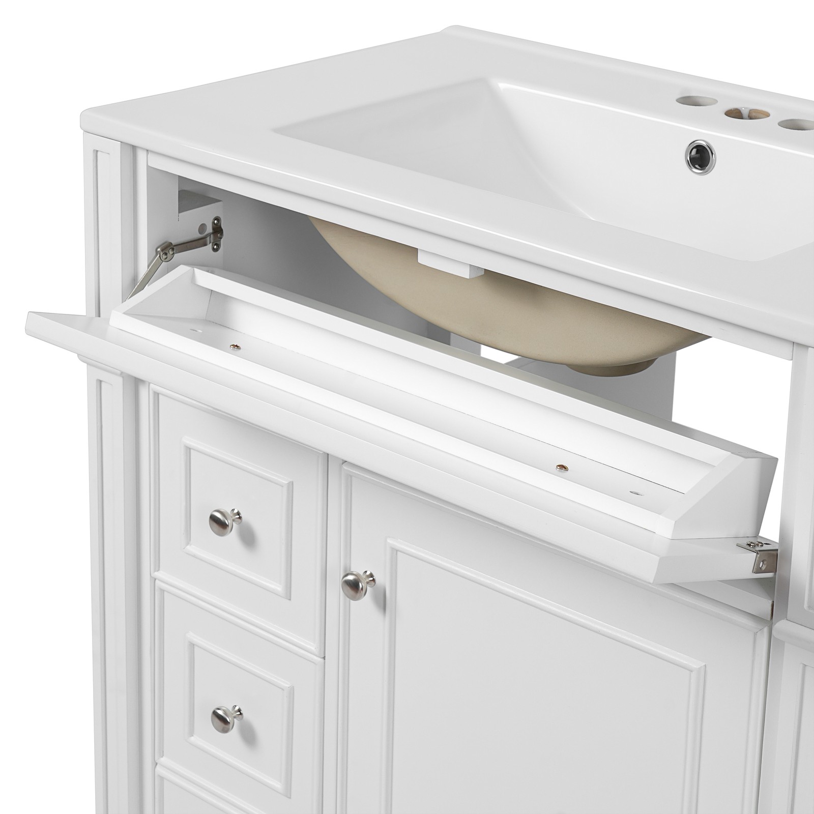 30 Inch Bathroom Vanity w/Ceramic Sink Basin, Storage Cabinet w/Soft Close Door