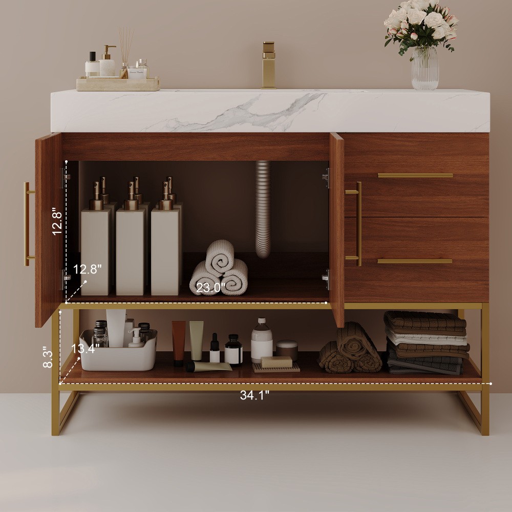 36in Free-Standing Bathroom Vanity Seamless Ceramic Sink & Sintered Stone Top
