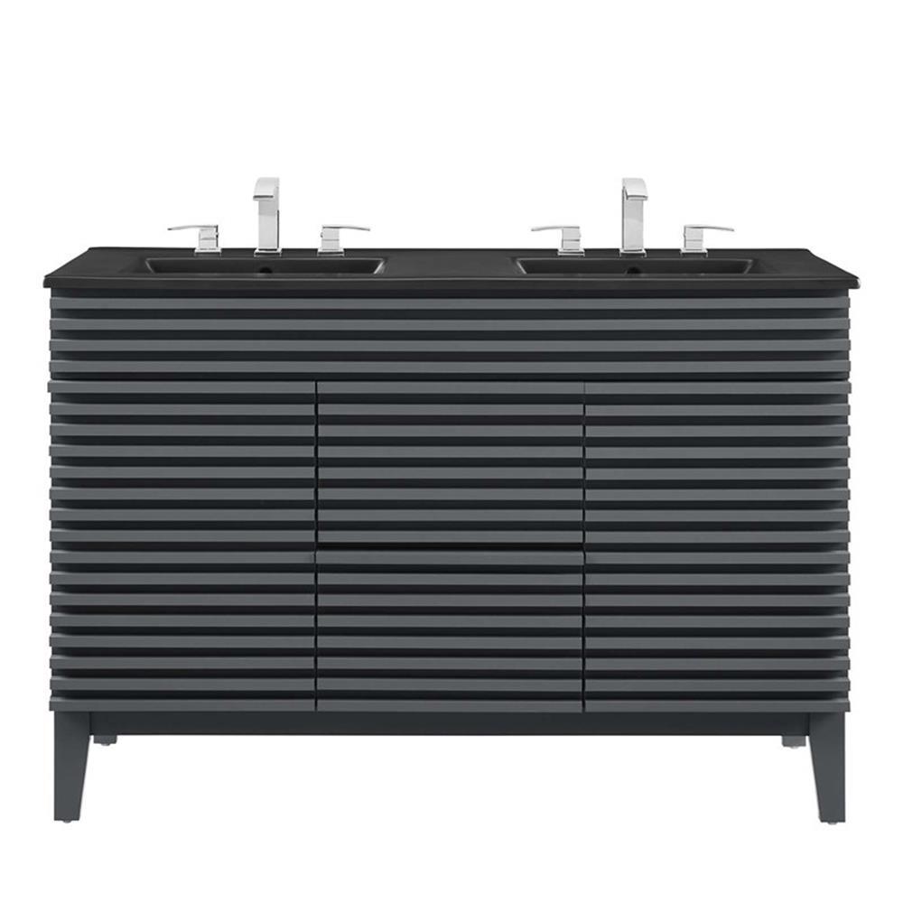 Modway Render 47.5″ MDF Wood Double Sink Bathroom Vanity in Gray/Black