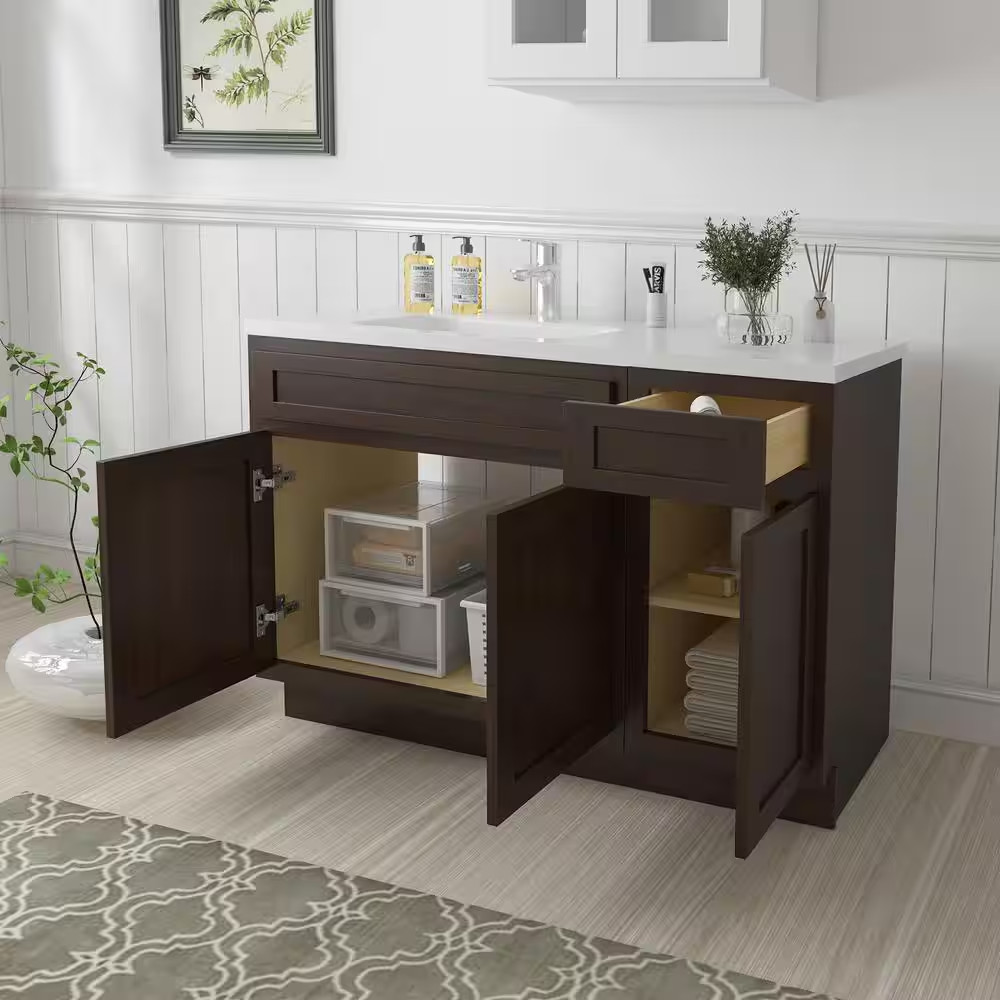 45 In. W X 21 In. D X 32.5 In. H Bath Vanity Cabinet without Top in Brown (Unass