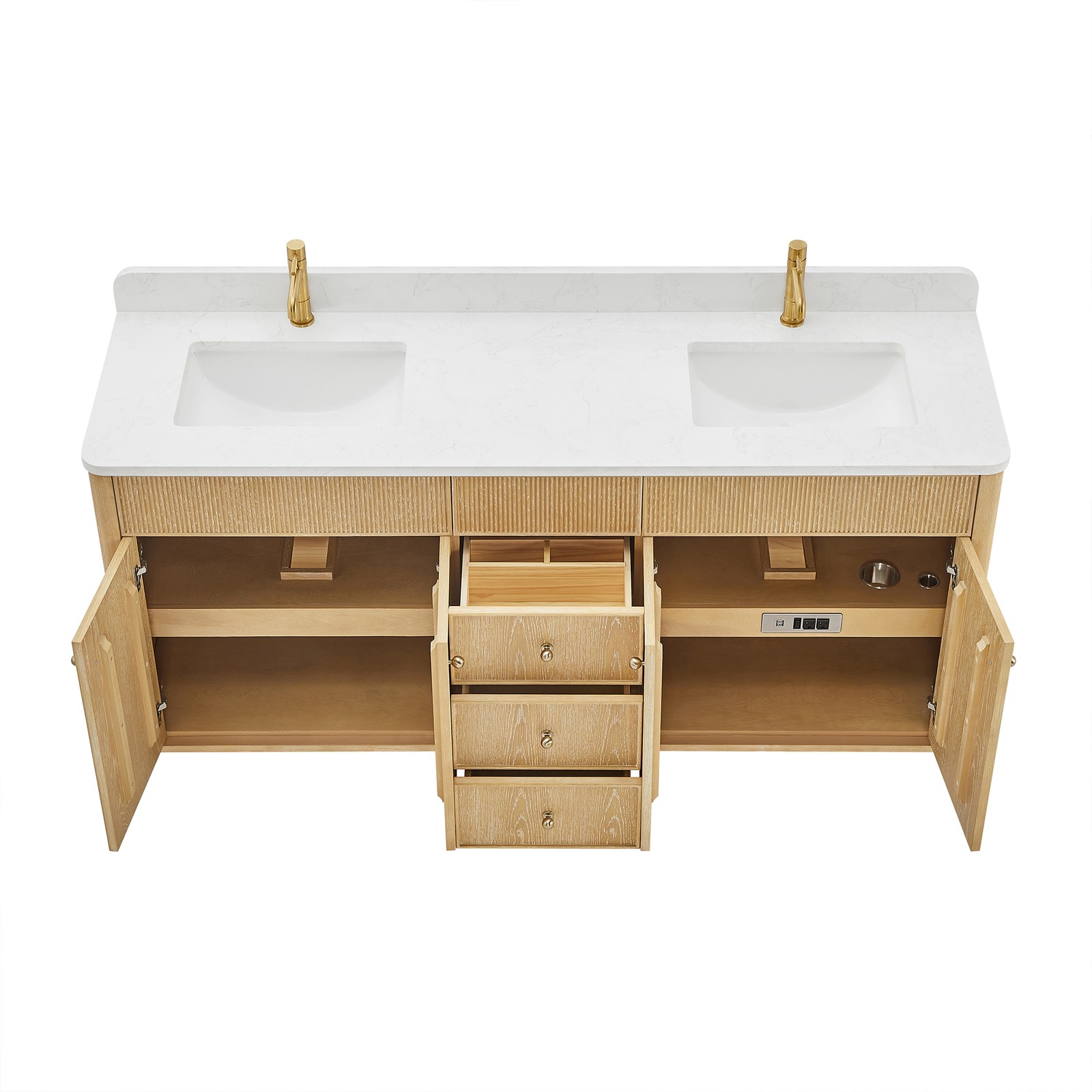 Zogno 72″ Solid Wood Double Bath Vanity in Washed Ash Gray with White Stone Top