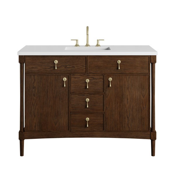 48″ James Martin Kinnsden D680-V48-SBK-3WZ Vanity Cabinet White Zeus Top