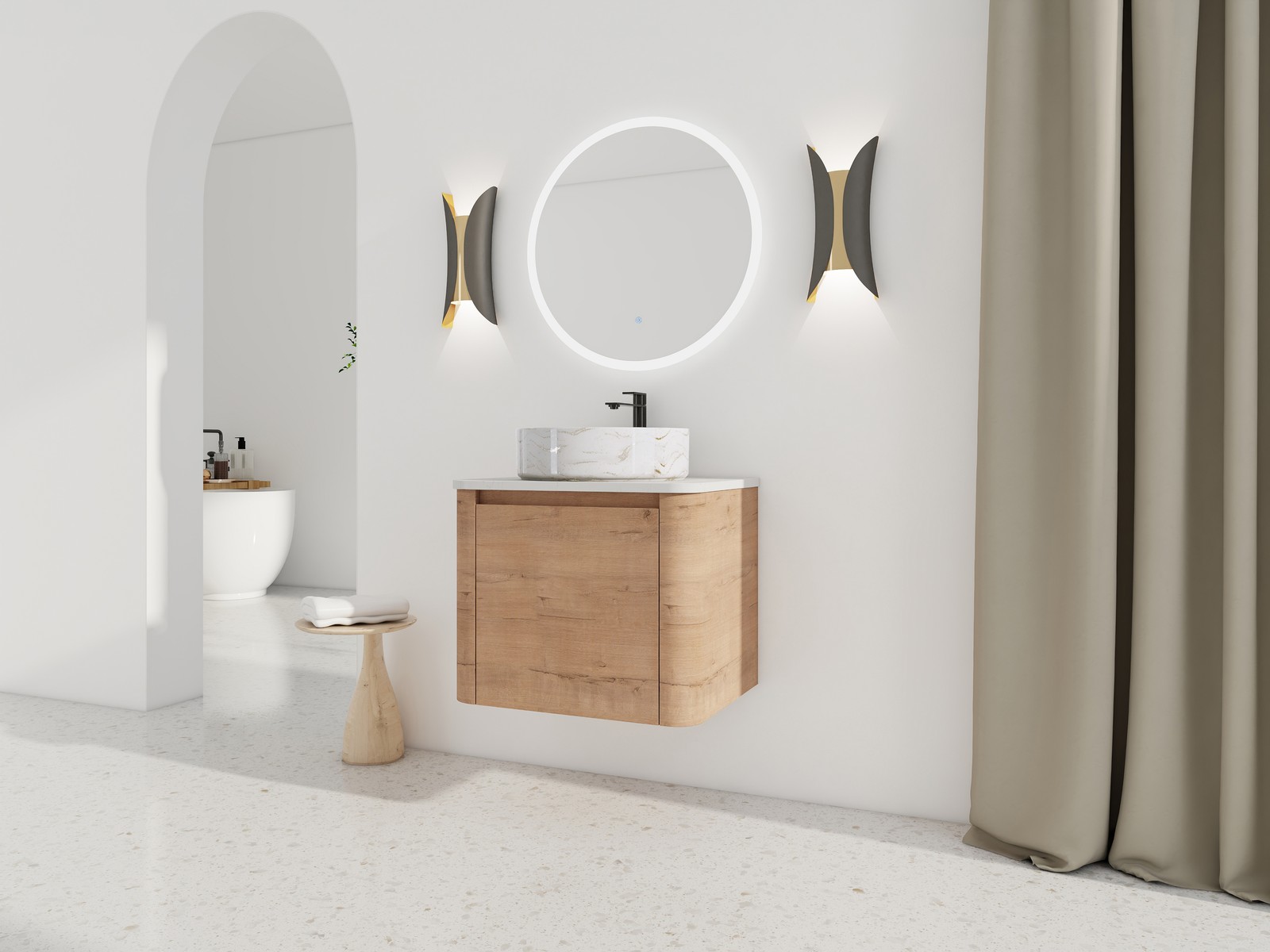 24 in Plywood Wall-Mounted Bathroom Vanity With Ceramic Vessel Sink Counter Top