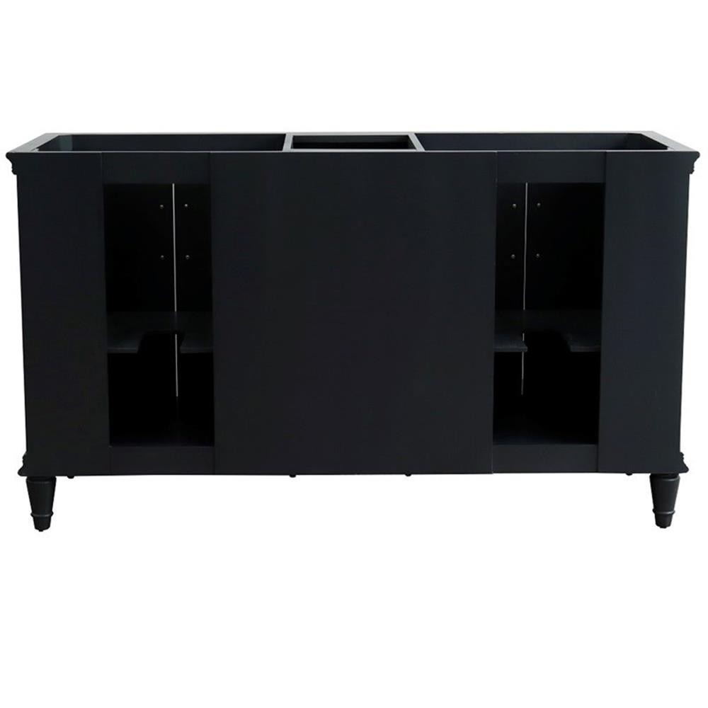 61 in. Double Wooden Vanity Dark Gray White Quartz Oval Sink