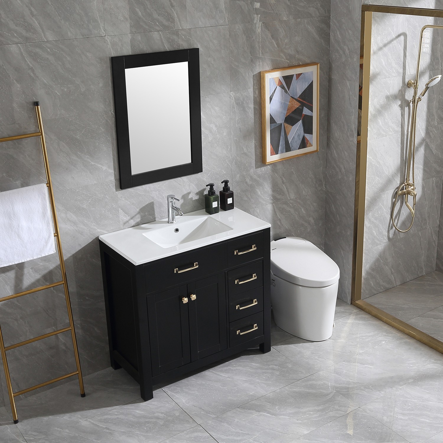 36 Inch Bathroom Vanity w/Mirror, Matte-finish Cabinet Base No Sink Included