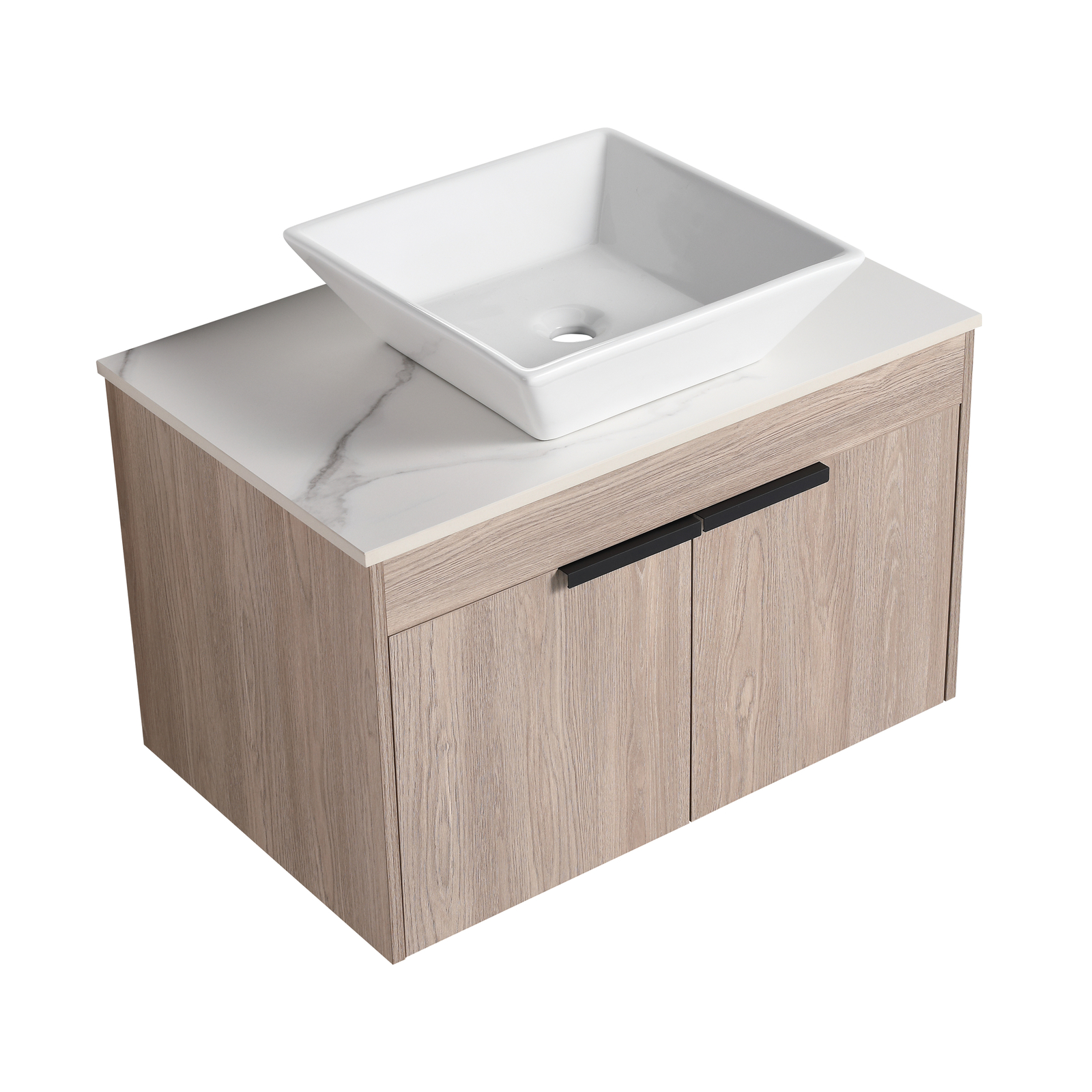 30″ Modern Floating Wall Mounted Bathroom Vanity Cabinet Ceramic Vessel Sink