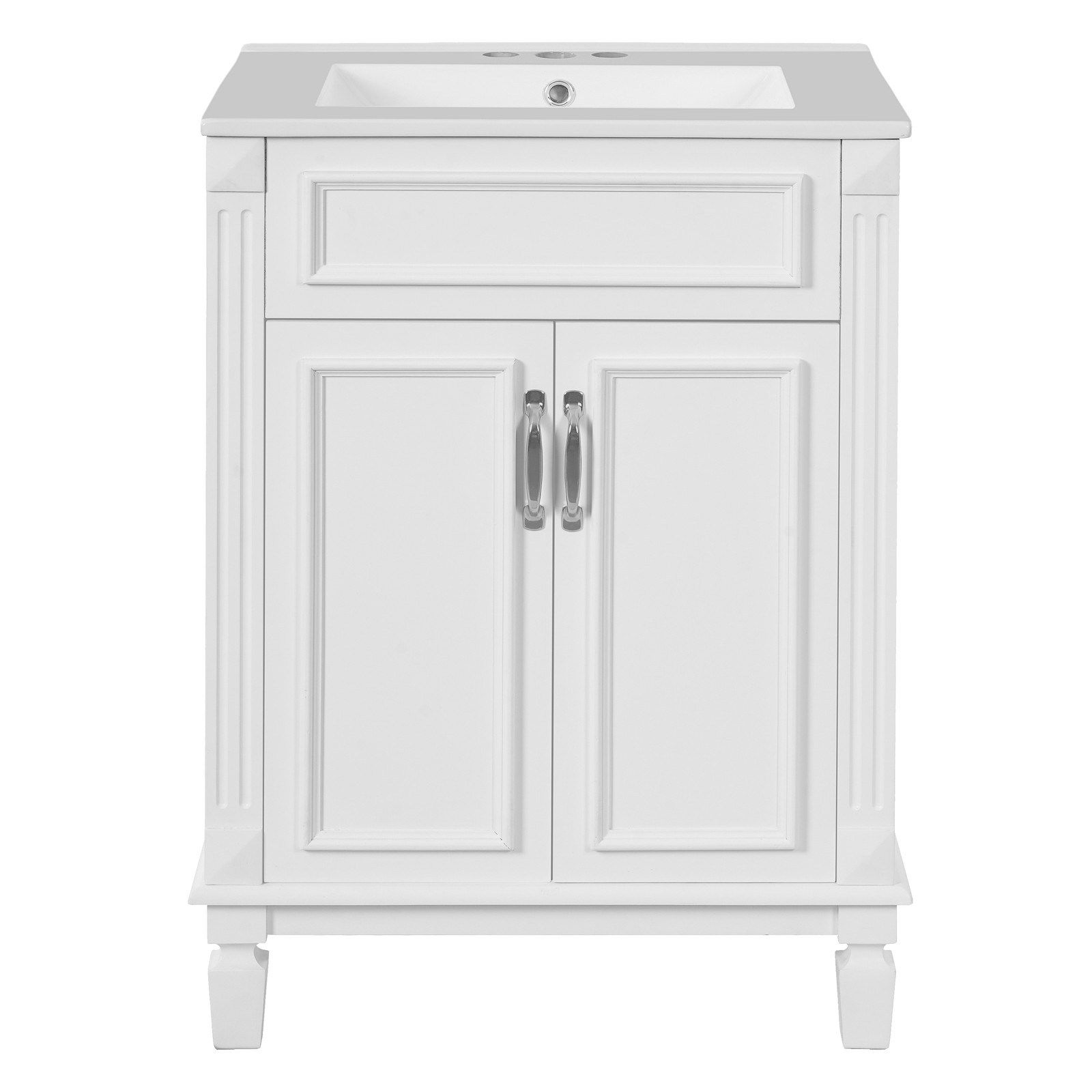 24 inch White Modern Bathroom Vanity with Sink, 2 Soft-Close Doors
