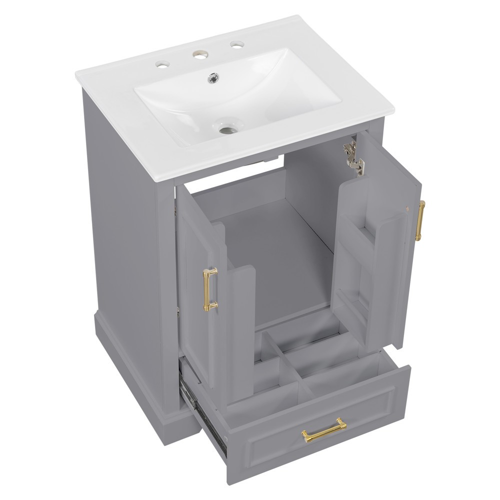 24″ Bathroom Vanity w/Ceramic Sink, Freestanding Bath Vanity Door Cabinet,Drawer