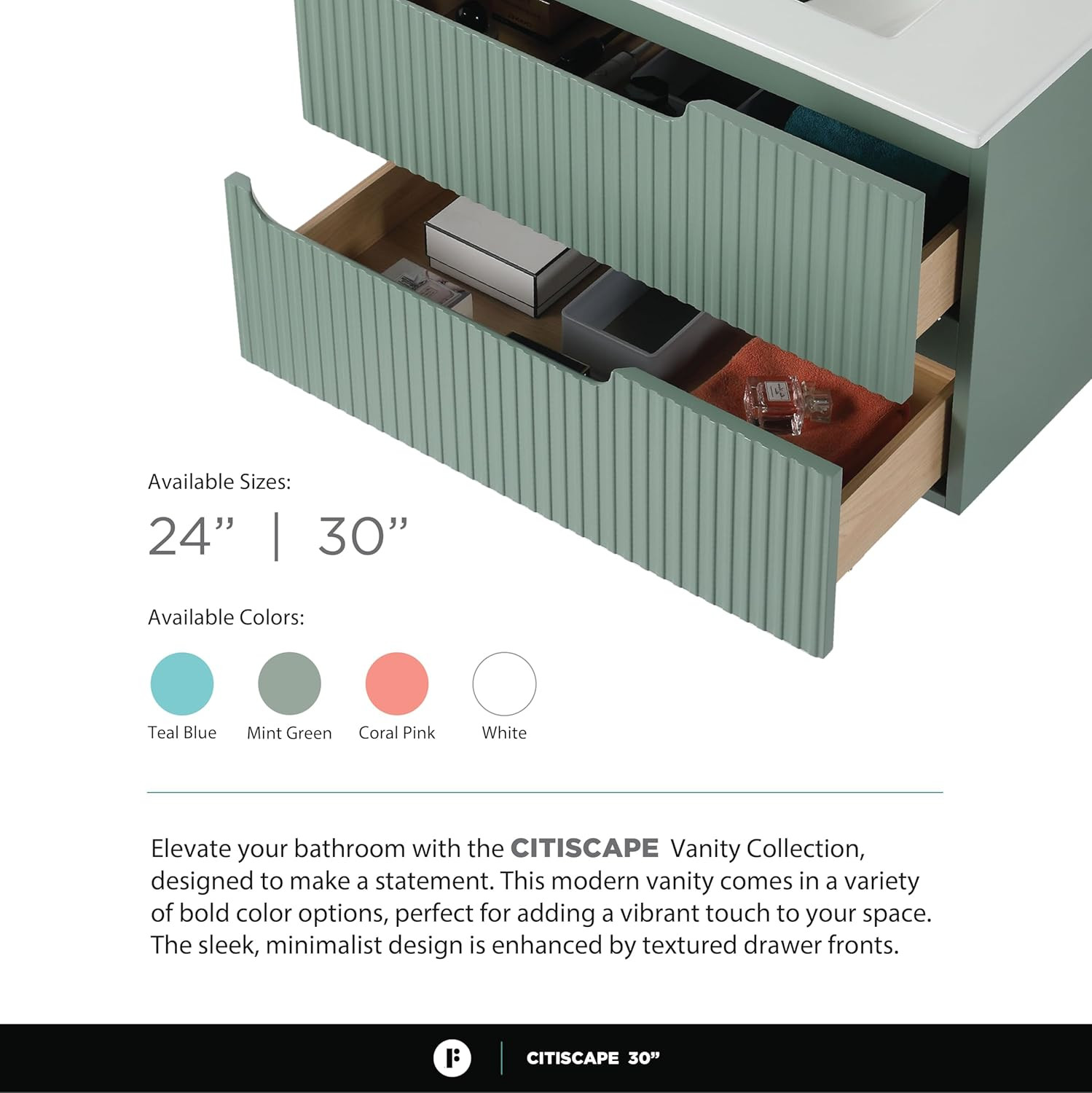 Elegant Mint Green 30″ Bathroom Vanity with Sink – Modern Design