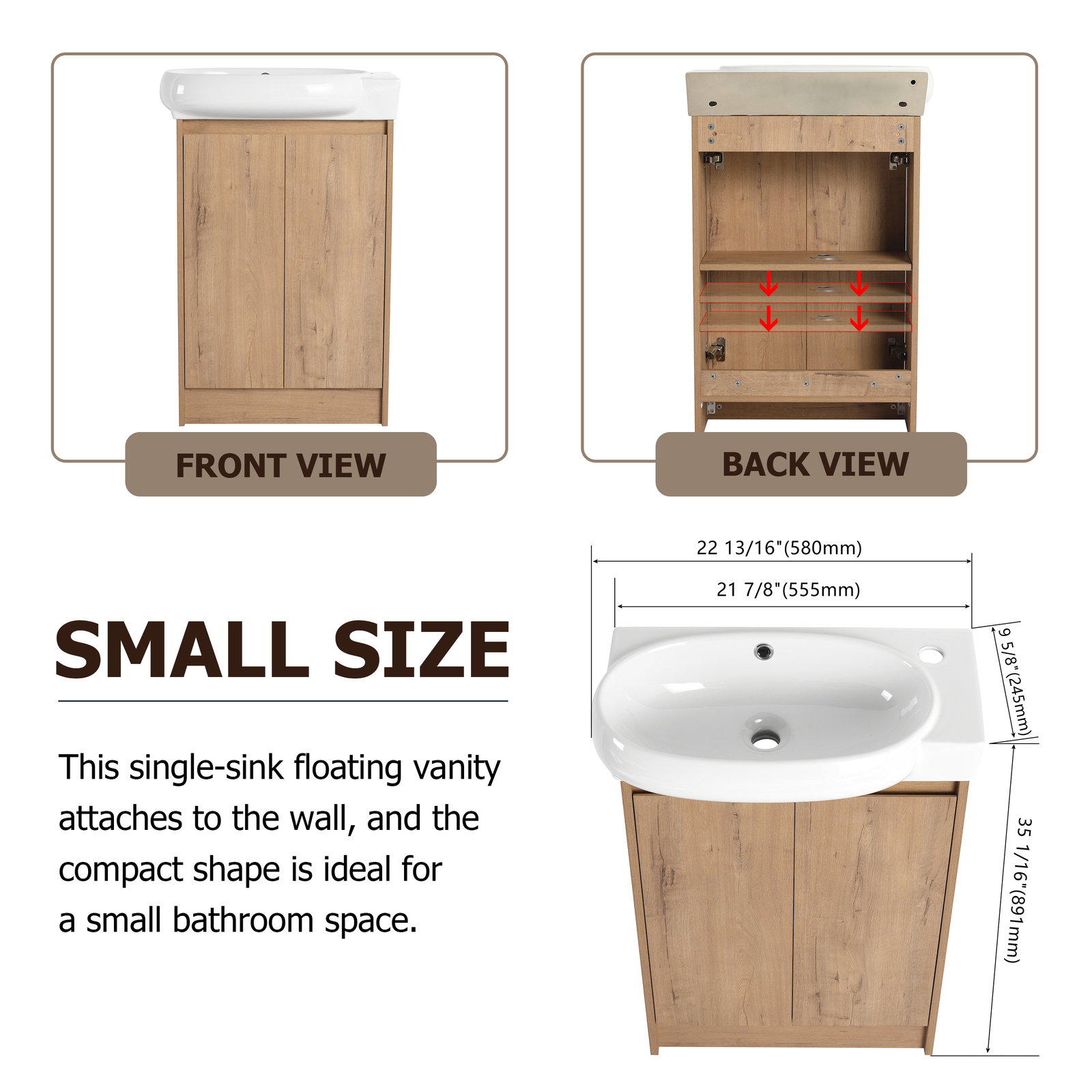 23 Inch Vanity Wood Bathroom Vanity Cabinet W/ Countertop Ceramic Sink Combo Oak