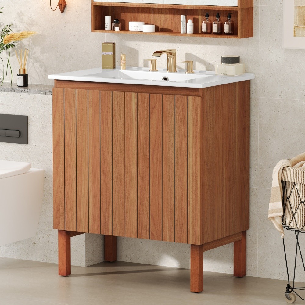 Bathroom Vanity with Ceramic Sink Features 2 Doors and Ample Storage Space
